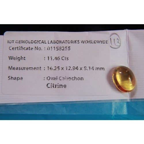167A - Certified 11.45ct Oval Cut Yellow Citrine
