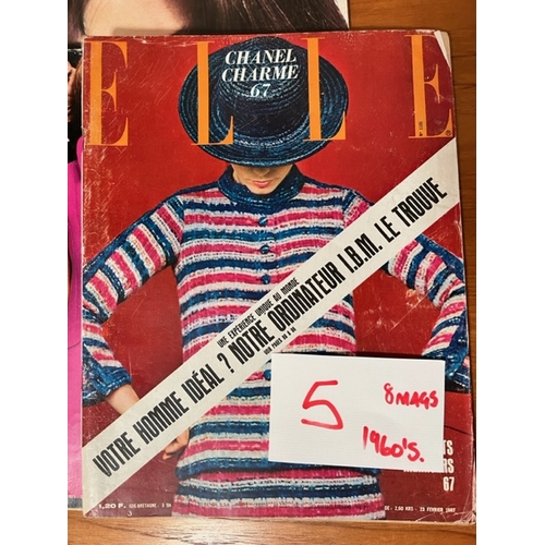218 - Eight Vintage French Elle Magazines.  Generally in good order, with some wear