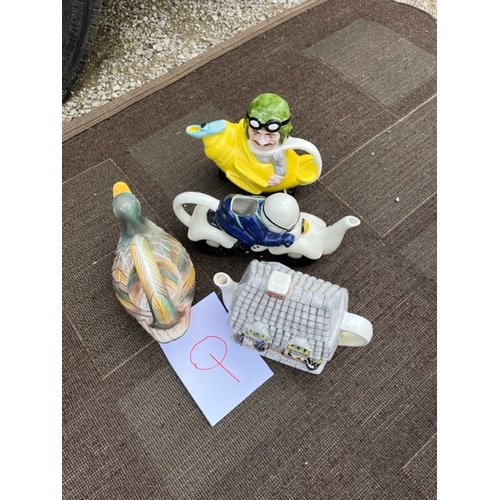 256 - Four Novelty Teapots, includes aeroplane and duck