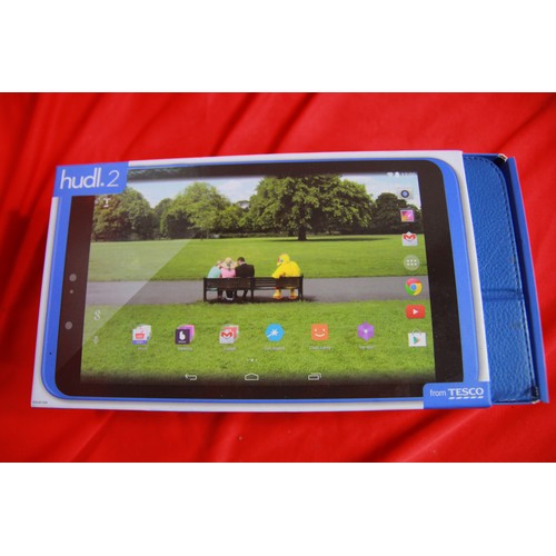 185 - A Hudl2 Android Tablet, boxed, with leather wallet and charger, working order and reset