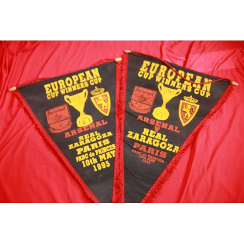 305 - A pair of Arsenal FC European Cup Winner's Cup pennants from Arsenal v Real Zaragoza, Parc des Princ... 