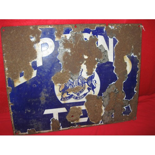 339 - The remnants of a vintage Lipton's Tea enamel sign, seriously worn as in pictures