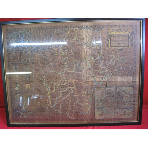 351 - A framed and glazed map of the County of Devonshire