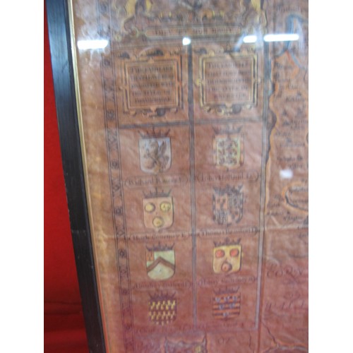 351 - A framed and glazed map of the County of Devonshire