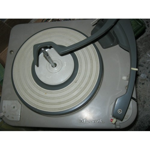 343 - A vintage Monarch turntable, uncased, with associated electrical parts (wooden case had woodworm and... 