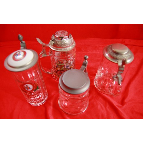 61 - Four Metal Topped Glass Beer Steins