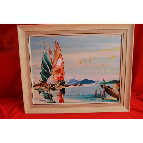 25 - George Deakin 1960's Impasto Seascape Ship Oil, a/f to red sail