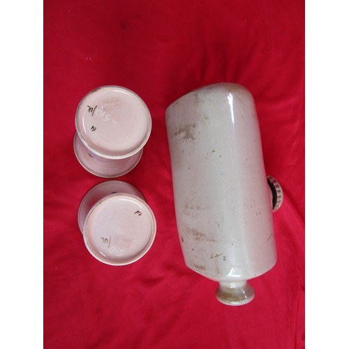 8 - Bowancroft Pottery bed warmer along with two Poole Pottery small spill vases in UL pattern