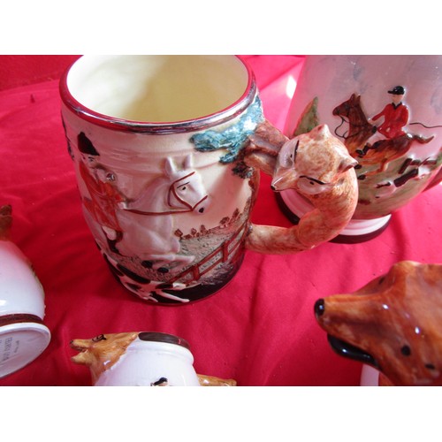 207 - Keele Street Pottery  teapot ,Sugar, 4 Jugs and a musical mug by unknown manufacturer.