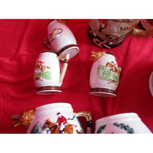 207 - Keele Street Pottery  teapot ,Sugar, 4 Jugs and a musical mug by unknown manufacturer.