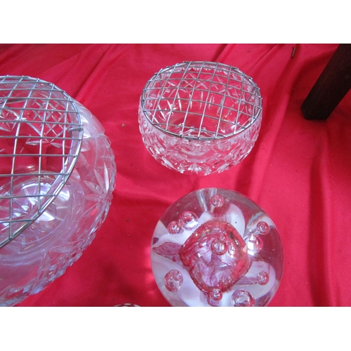 210 - Two glass bowls with flower support holders in both one Eight inch the other Four inch along with th... 