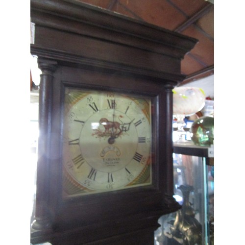 160 - A T Howes of Swindon grandfather clock, appears to be early 19th century, with pendulum and weight, ... 