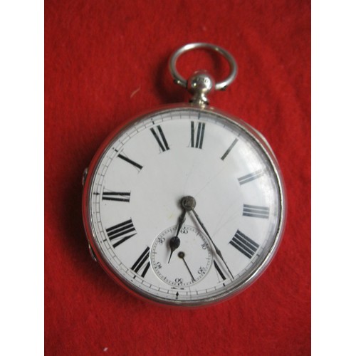 99B - A heavy sterling silver pocket watch in running order, key wind and set, hallmarked for London 1896,... 