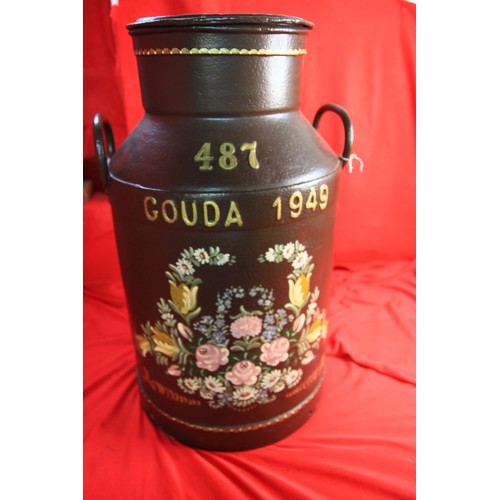 119 - Vintage Dutch Milk Churn with lid.  Hand Painted floral decoration, dated 1949