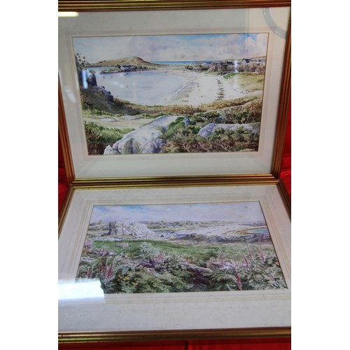 127 - Five framed and glazed prints, including three seascape watercolours