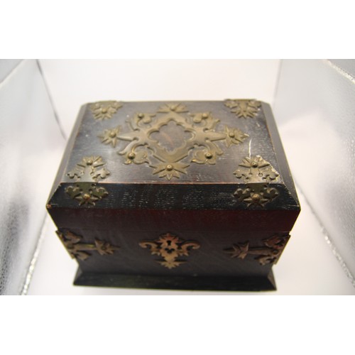 152 - An ornate brass-bound Victorian coffer-type stationary box in good order