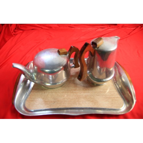 166 - Picquot Ware Tray plus tea and coffee pots