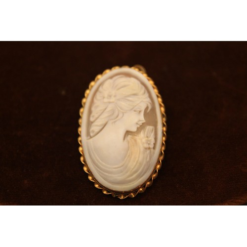 207 - A shell cameo in .800 grade silver gilt brooch frame