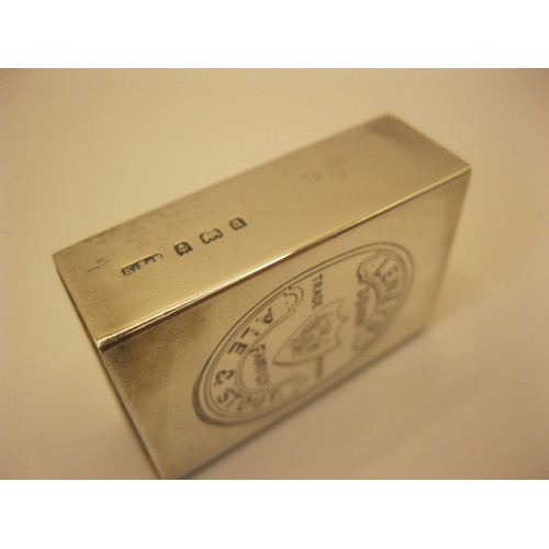 227 - An antique sterling silver matchbox holder, the cover inscribed to Leney's of Dover Ale & Stout, hal... 