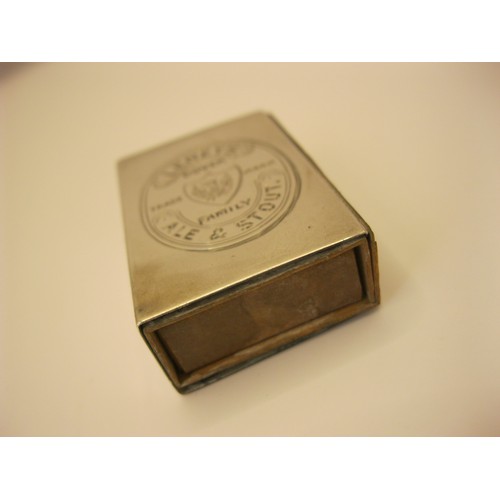 227 - An antique sterling silver matchbox holder, the cover inscribed to Leney's of Dover Ale & Stout, hal... 