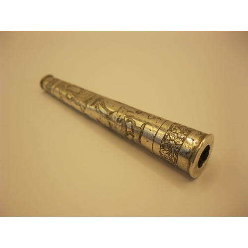 232 - A sterling silver cheroot holder of some age, no visible hallmark but tests as .925, heavily decorat... 