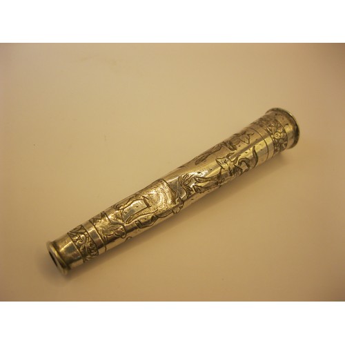 232 - A sterling silver cheroot holder of some age, no visible hallmark but tests as .925, heavily decorat... 