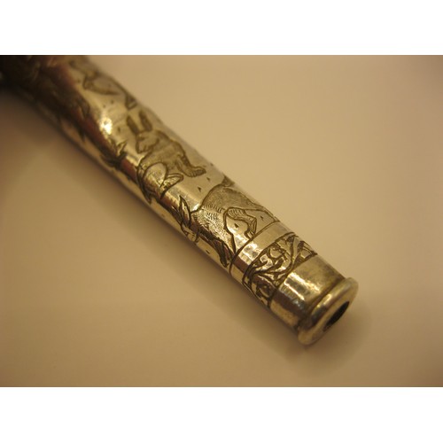 232 - A sterling silver cheroot holder of some age, no visible hallmark but tests as .925, heavily decorat... 