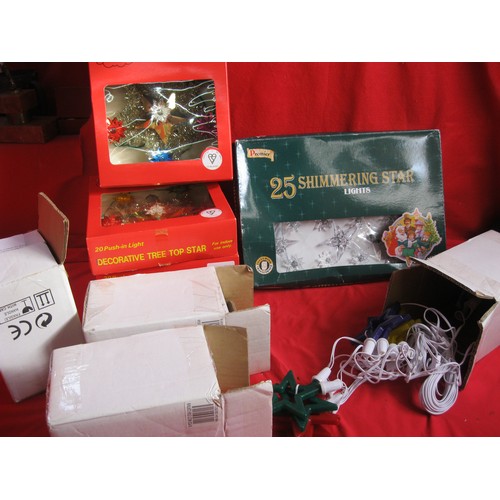 286 - New old stock - 4 Tree-Top Light-Up Star ornaments, a set of 25 Shimmering Star lights and 4 sets of... 