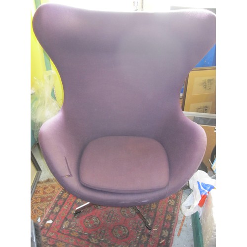 51 - A vintage egg chair with purple fabric cover and original seat cushion, believed by Arne Jacobsen