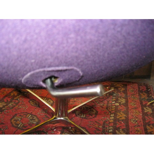 51 - A vintage egg chair with purple fabric cover and original seat cushion, believed by Arne Jacobsen