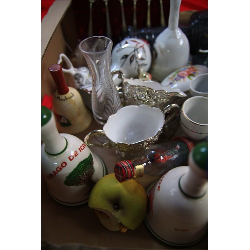 170 - A large tray of assorted ceramics ,Glass etc to include eggcups ,Glass ornaments ,two boots and a wh... 