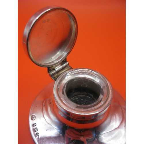 223 - A sterling silver capstan ink well with glass liner, lovely condition, inscribed to lid 'Gertie', ha... 