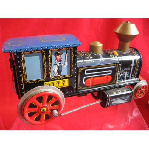 1 - A vintage Japanese made 'Modern Toys' tin plate railway engine, battery operated, in excellent cosme... 
