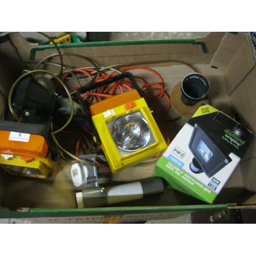 8 - Mixed box of lighting items mainly vintage including inspection lamp, emergency torches etc