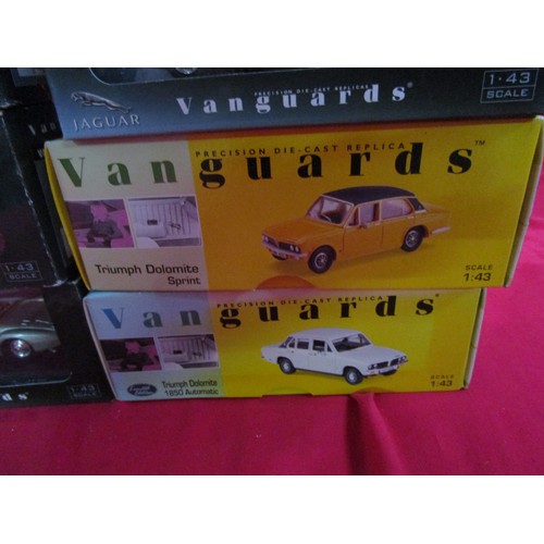 61 - Five Vanguards models in plastic presentation boxes fully carded along with two 1.43 scale boxed mod... 