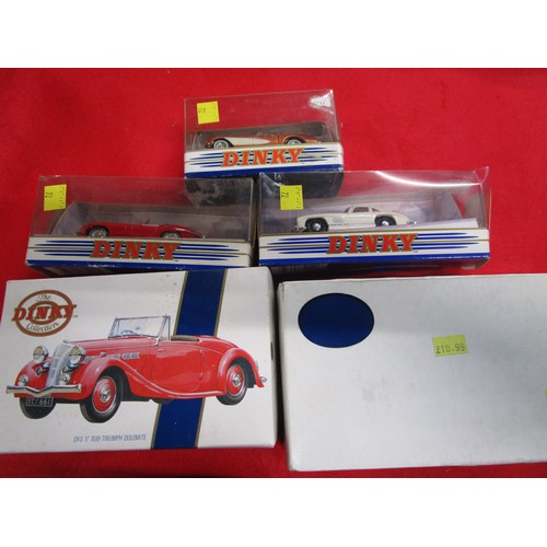 72 - Two matchbox Dinky larger boxed Triumph Dolomite 1939 along with three matchbox Dinky Sports cars