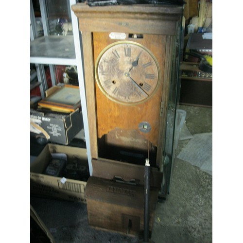 91 - Wooden cased vintage foot operated mechanical clocking in clock by National, Internal Mechanism is i... 