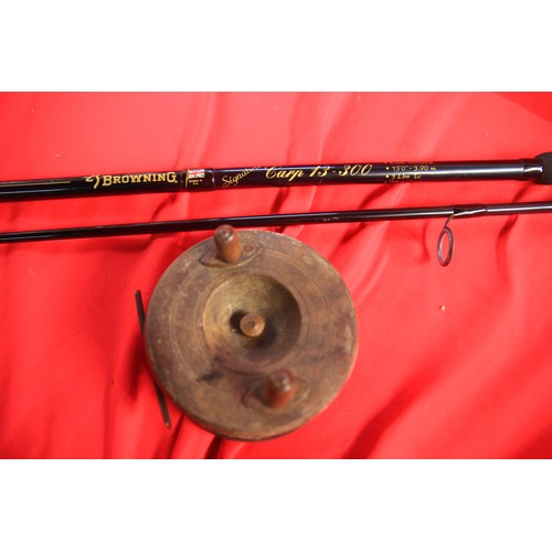 95 - Browning Signature Carp 13 300 fishing rod and vintage wooden fishing reel