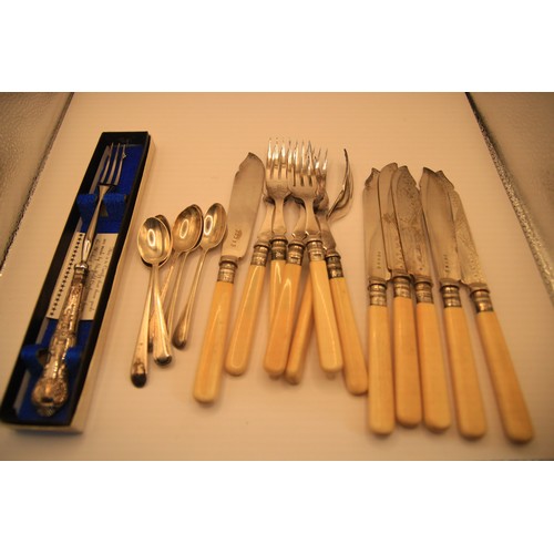 114 - A set of 6 fish knives and forks in sterling silver with bone handles, hallmarked for Sheffield 1893... 