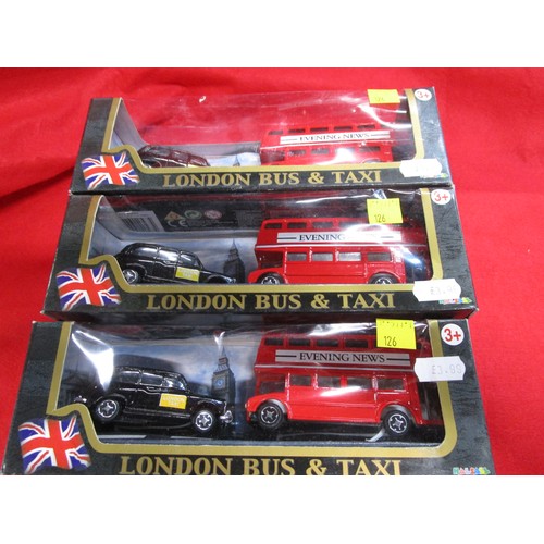126 - Six Teammasters sets of  London Bus and London taxi all fully boxed scale unknown, approx,1.76