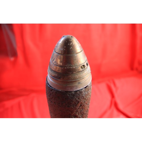 221 - A WW1 German Artillery Shell dated 1917, Karlsruhe Arsenal, with case, shell and fuse