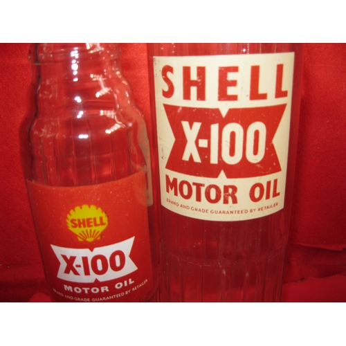 254 - A pair of vintage Shell X-100 Motor Oil bottles, 1 x 1 Quart & 1 x 1 Pint, both in very nice conditi... 