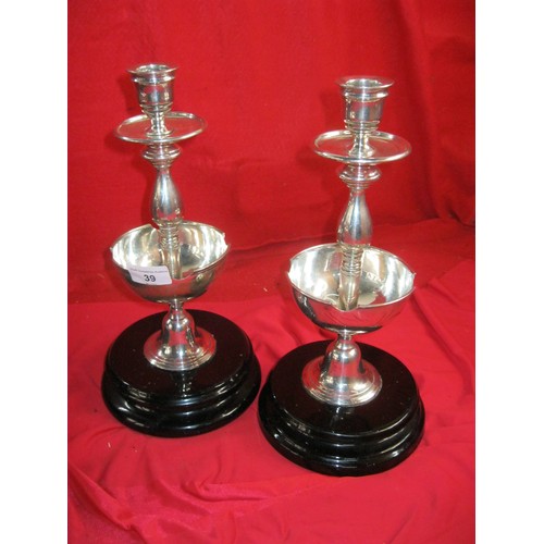 39 - Pair of silver-plated metamorphic candlesticks