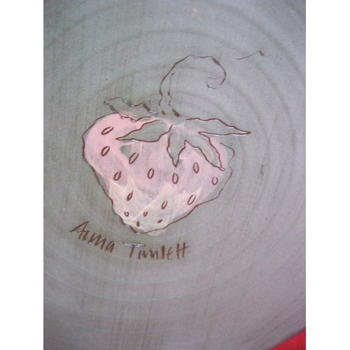 57 - Handmade strawberry bread bin, signed by ceramacist Anna Timlett of Uffculme Pottery, Devon