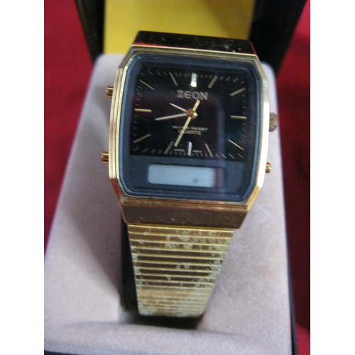 270 - 3 Zeon 1980s digital watches, new old stock, one an alarm chronograph, older style dual analogue and... 