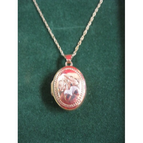 89 - A 9 carat gold locket decorated with clear stones on a 9 carat gold chain, gift boxed