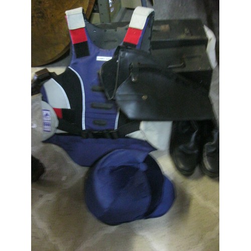 325 - Leather Riding Boots UK Size 7, a Body Protector (size Medium), and a Champion Riding Helmet (size 6... 