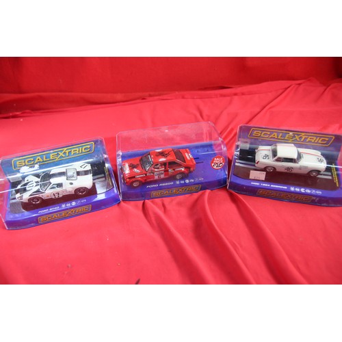 139 - Three Scalextric slot cars - Ford RS200, MGB 1964 Sebring, and Ford GT40 Sebring 1967, all boxed