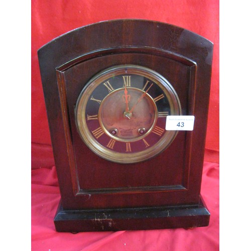 14 - An antique hall or mantle clock in inlaid case, complete with key and pendulum, runs (not tested for... 