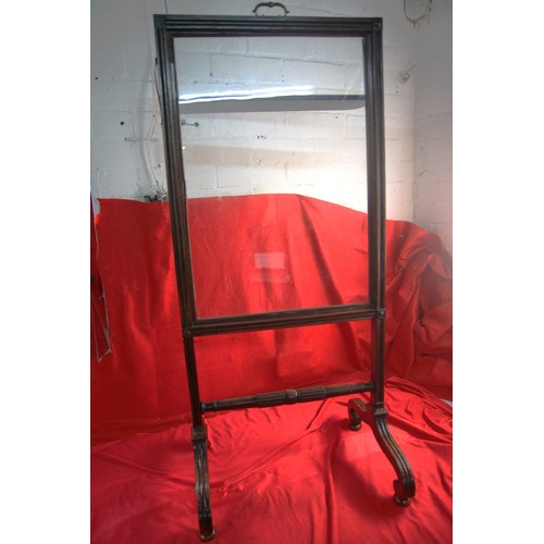 17 - A tall Edwardian Fire Screen at over three feet with a glass panel